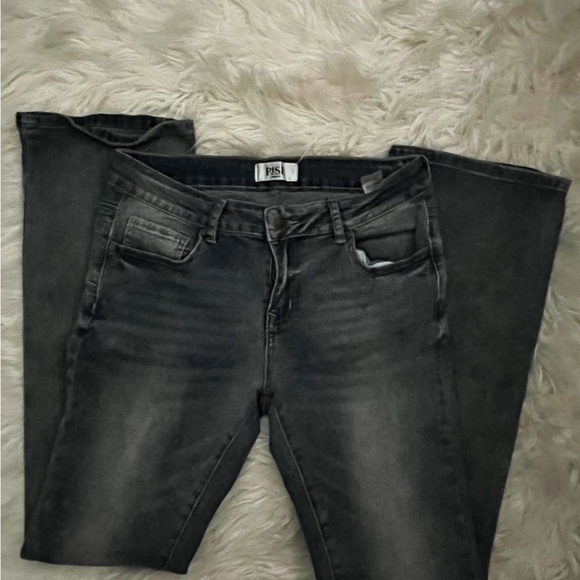 Simple high rise Dark blue/Grey Flare jeans with butt framing - Picture 2 of 4